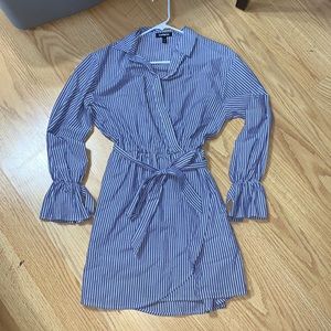 Long sleeve blue and white striped dress